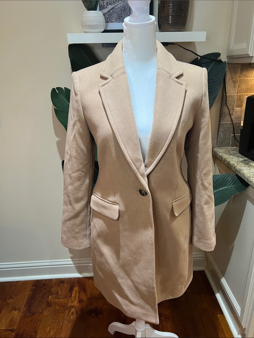 Ann Taylor Tan/Camel Single-Button Wool Blend Coat Small